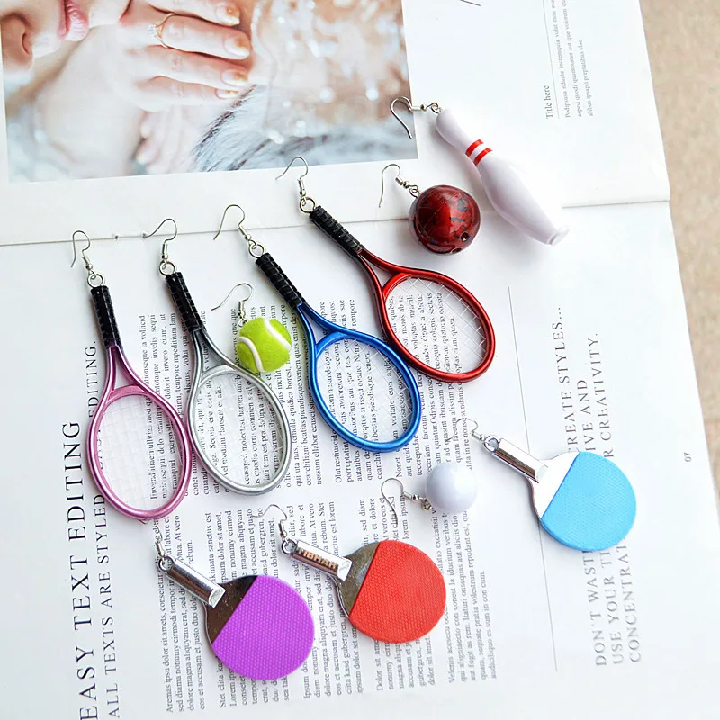 

Sports Series Earrings Table Tennis Tennis Ball Bowling 3D Mini Model Exaggerated Asymmetric Earrings Accessories for Women