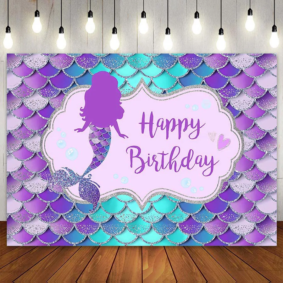 Mermaid Theme Birthday Backdrop Under The Sea Party Table Banner Poster Decor for Girl Blue Purple Scales Photography Background 
Mermaid Theme Birthday Backdrop Under The Sea Party Table Banner Poster Decor for Girl Blue Purple Scales Photography Background