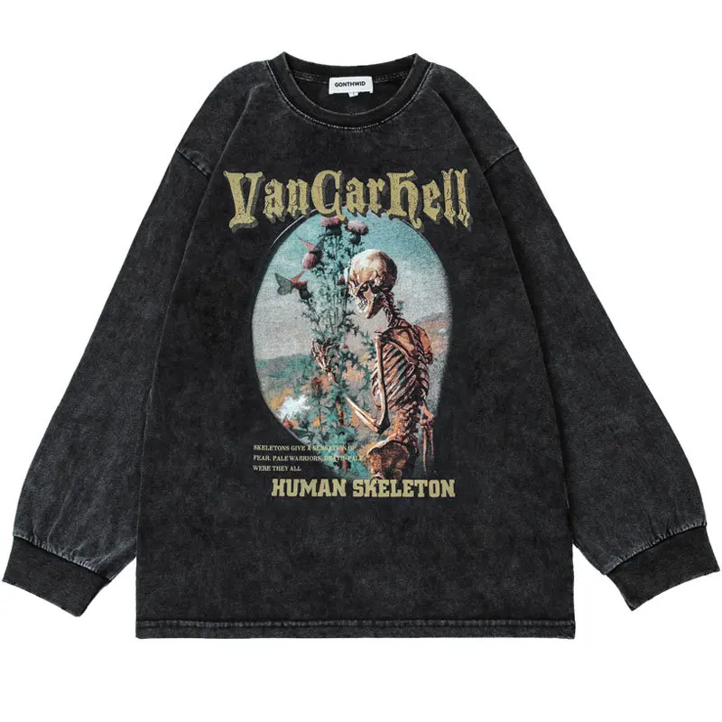 Vintage Punk T-Shirt Streetwear Hip Hop Skull Skeleton Floral Print Oversized Long Sleeve Tshirt Harajuku Distressed Wash Shirts
Vintage Punk T-Shirt Streetwear Hip Hop Skull Skeleton Floral Print Oversized Long Sleeve Tshirt Harajuku Distressed Wash Shirts