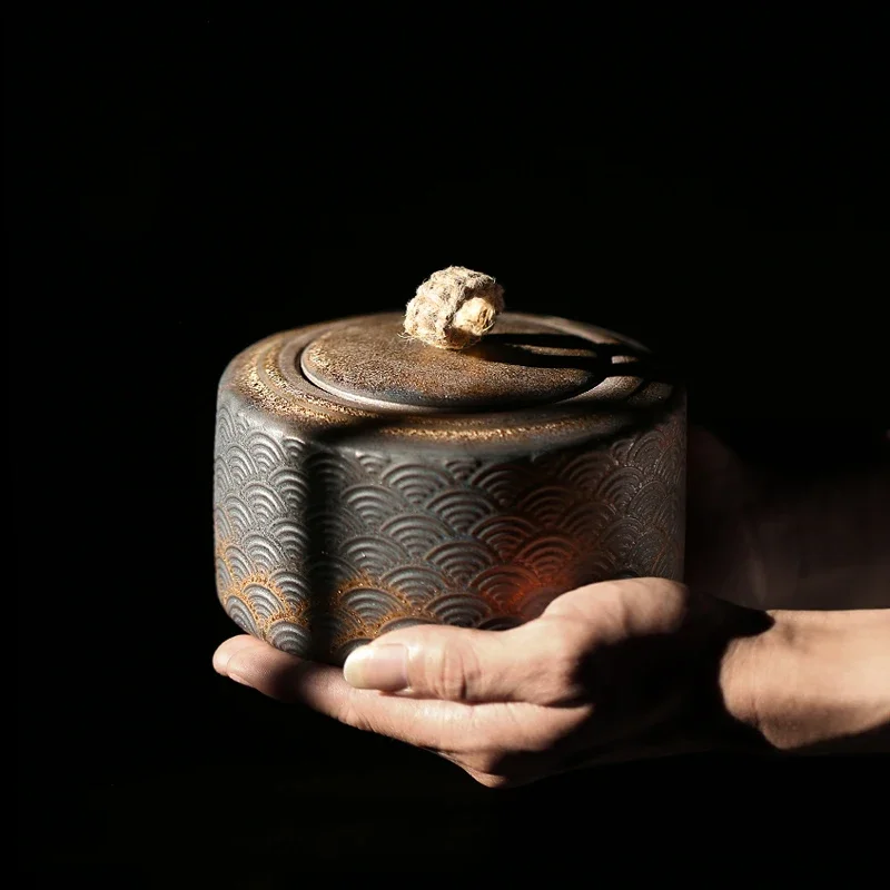 

Японские керамические чайные кадки, винтажная фарфоровая чайная канистра для хранения чая или еды