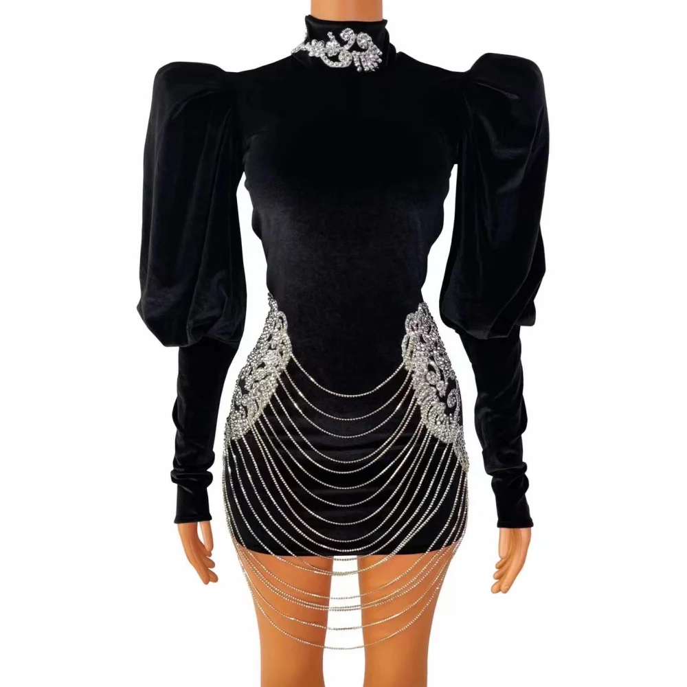 Black Swan Velvet Shining Rhinestones Chain Sexy Dress For Women Fashion Show Model Cloth Stage Singer Costume Club Party Wear 
Black Swan Velvet Shining Rhinestones Chain Sexy Dress For Women Fashion Show Model Cloth Stage Singer Costume Club Party Wear