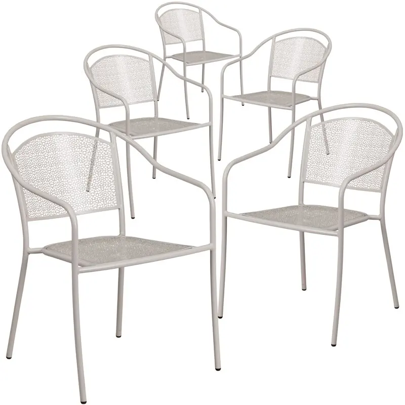 Stylish 5 Pack Light Gray Outdoor Steel Round Back Indoor Patio Arm Chairs - Commercial Grade.
Stylish 5 Pack Light Gray Outdoor Steel Round Back Indoor Patio Arm Chairs - Commercial Grade.