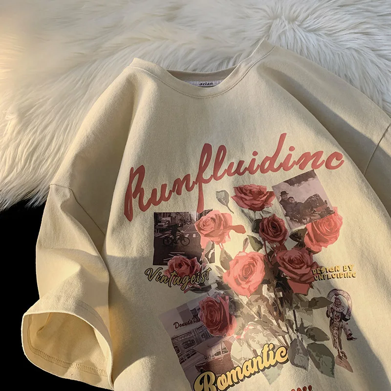 Vintage American Heavy T-shirt Male Design Sense Gender-free Flower Rose Short Sleeve Oversize Half Sleeve Tops
Vintage American Heavy T-shirt Male Design Sense Gender-free Flower Rose Short Sleeve Oversize Half Sleeve Tops