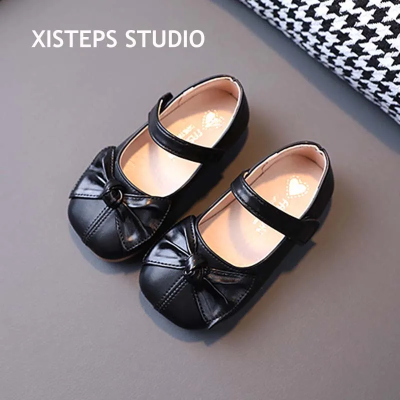 

XISTEPS Casual Leather Shoes for Kids Girls Bow-knot Princess Girl Party Dress Shoes Anti-slip Baby Shoes Pink White Mary Janes