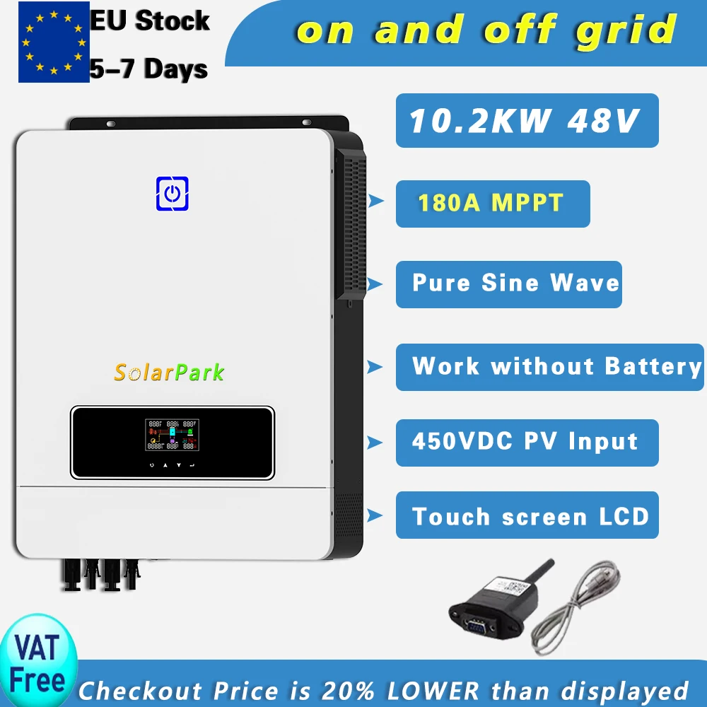 10.2KW ON/OFF Grid Tie Solar Inverter Hybrid 48V 500VDC 160A 2 MPPT Solar Charger Pure Sine Wave Inverter Dual Output
10.2KW ON/OFF Grid Tie Solar Inverter Hybrid 48V 500VDC 160A 2 MPPT Solar Charger Pure Sine Wave Inverter Dual Output