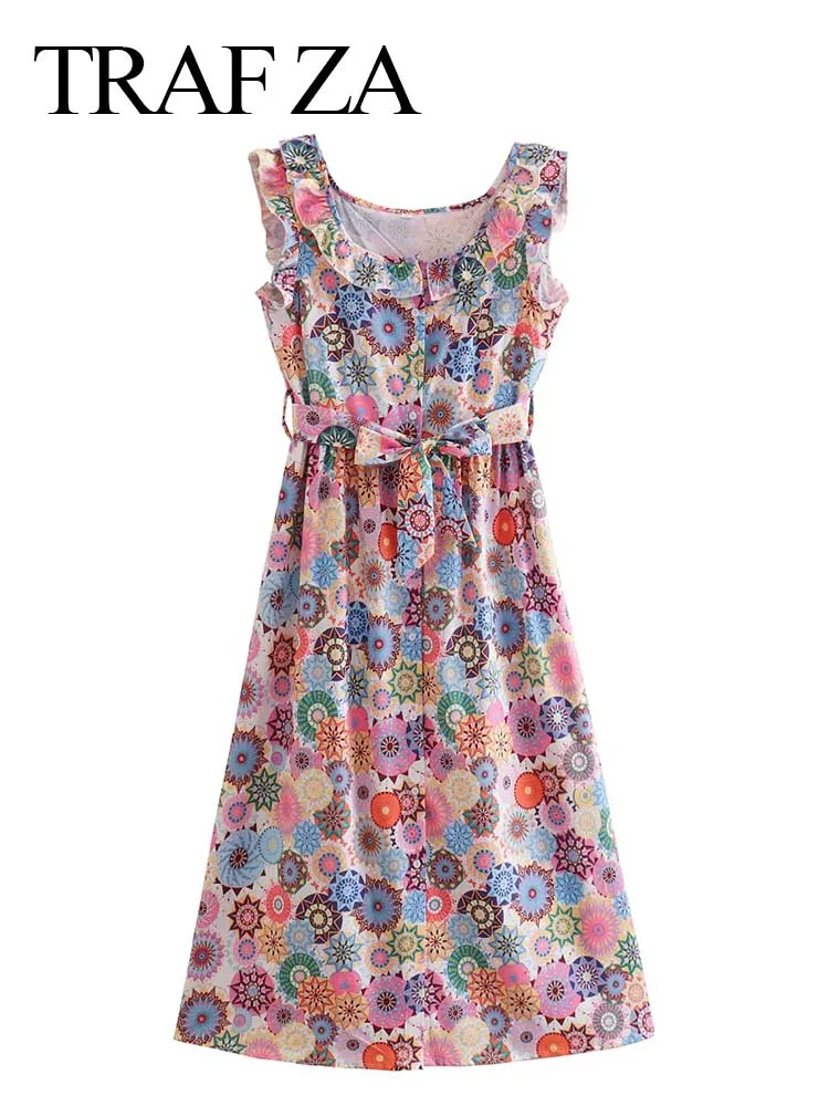 TRAF ZA Summer New Retro Elegant A-LINE Sleeveless and Calf Women's Dress Round Neck Ruffle Back Button Lace Up Ladies Dress
TRAF ZA Summer New Retro Elegant A-LINE Sleeveless and Calf Women's Dress Round Neck Ruffle Back Button Lace Up Ladies Dress