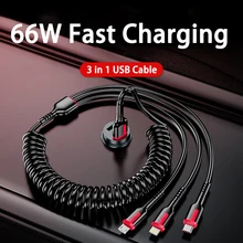 3 in 1 66W Fast Charging Cable Type C Cable Micro USB Cable for iPhone Charging Cable for Samsung Xiaomi Huawei Charger Cable