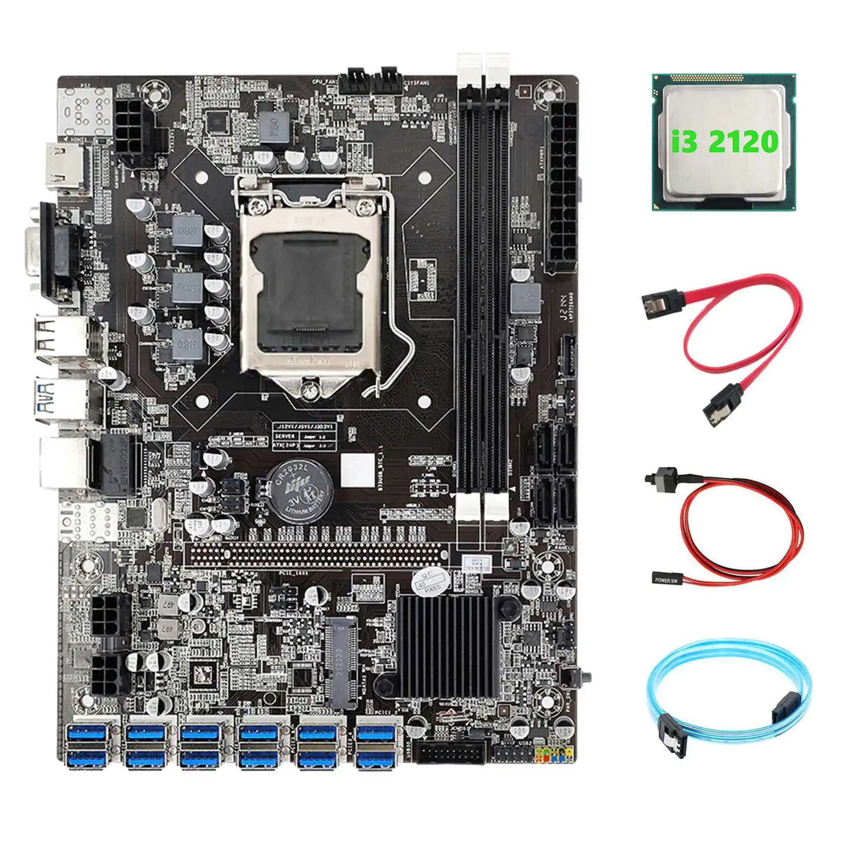 B75 ETH Miner Motherboard 12 PCIE to USB+I3 2120 CPU+SATA3.0 Serial Port Cable+SATA Cable+Switch Cable Motherboard
B75 ETH Miner Motherboard 12 PCIE to USB+I3 2120 CPU+SATA3.0 Serial Port Cable+SATA Cable+Switch Cable Motherboard