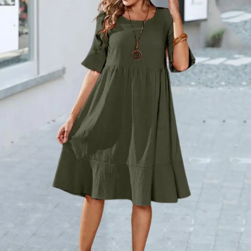 Popular Pullover Dress Thin Soft Midi Dress Pure Color Ruffle Hem Leisure Dress
Popular Pullover Dress Thin Soft Midi Dress Pure Color Ruffle Hem Leisure Dress