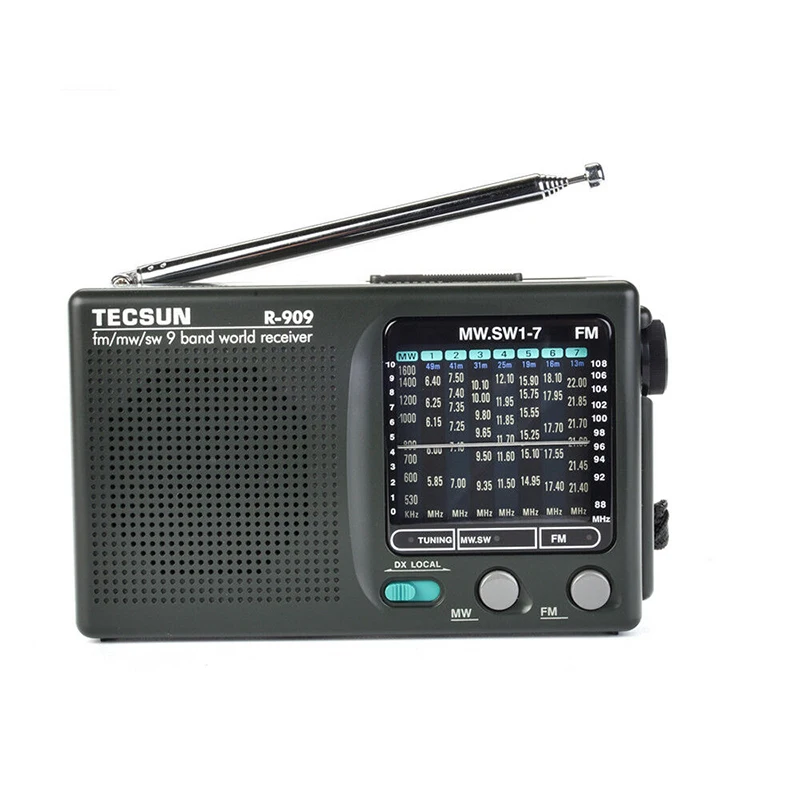 

TECSUN R-909 Portable Radio FM MW(AM) SW(Shortwave) 9 Bands World Receiver FM: 87.0-108MHz/ŸMW: 525-1610 KHz Retro Pocket Radio