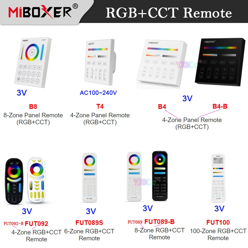 

MiBoxer RGBCCT LED Light Lamp Switch Controller Milight 4 6 8 100 Zones Wireless 2.4G RF Remote 86 Sty dimmer Smart Touch Panel