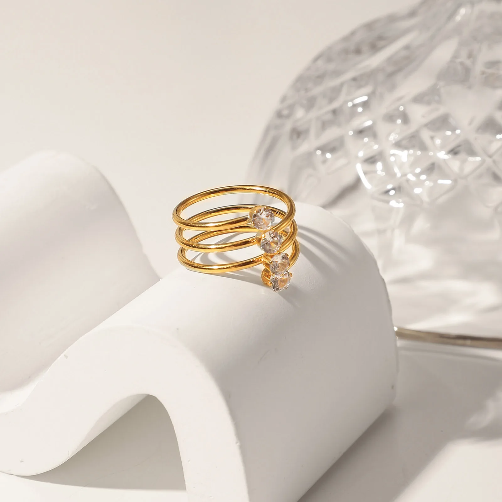 Stainless Steel Open Adjustable Ring 18K Real Gold Plated Geometric Multilayer Clear Cubic Zirconia Ring For Women Charm Jewelry
Stainless Steel Open Adjustable Ring 18K Real Gold Plated Geometric Multilayer Clear Cubic Zirconia Ring For Women Charm Jewelry