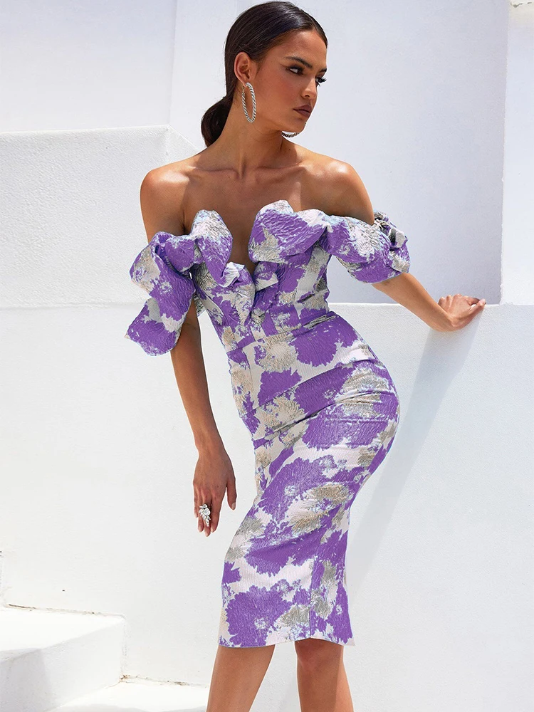 Jacquard Party Dress Women Purple Bodycon Dress Elegant Sexy Midi Off Shoulder Evening Club Outfits 2022 Summer New Fashion
Jacquard Party Dress Women Purple Bodycon Dress Elegant Sexy Midi Off Shoulder Evening Club Outfits 2022 Summer New Fashion