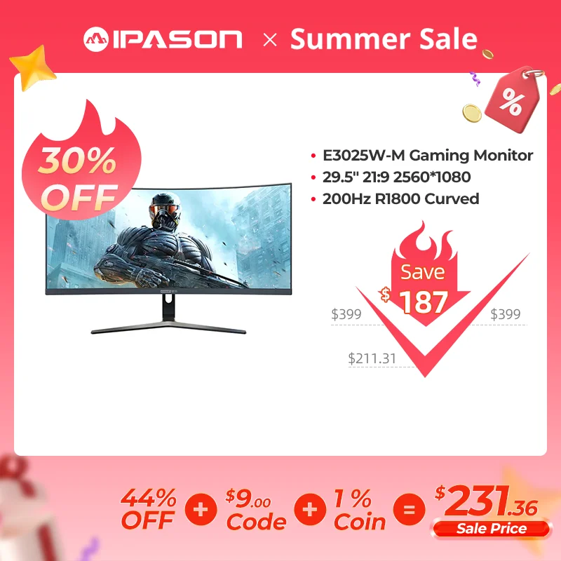 IPASON 29,5-дюймовом 200 Гц изогнутом широкоэкранном игровом мониторе 21:9 с разрешением 21:9 высокой четкости FreeSync Low Blue Light DP HDMI
IPASON 29,5-дюймовом 200 Гц изогнутом широкоэкранном игровом мониторе 21:9 с разрешением 21:9 высокой четкости FreeSync Low Blue Light DP HDMI