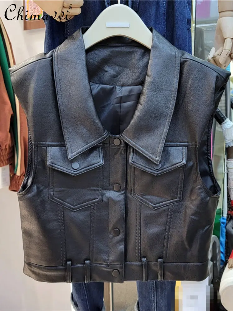 Solid Color All-Matching Lapel Sleeveless Single-Breasted Coat Women's 2022 Autumn New Fashion PU Leather Vest for Ladies
Solid Color All-Matching Lapel Sleeveless Single-Breasted Coat Women's 2022 Autumn New Fashion PU Leather Vest for Ladies