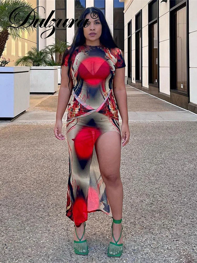 Dulzura Tie Dye Print Women Short Sleeve Mesh Midi Long Dress Side Slit Bodycon Sexy See Through Party Club Outfits Y2K Vintage
Dulzura Tie Dye Print Women Short Sleeve Mesh Midi Long Dress Side Slit Bodycon Sexy See Through Party Club Outfits Y2K Vintage