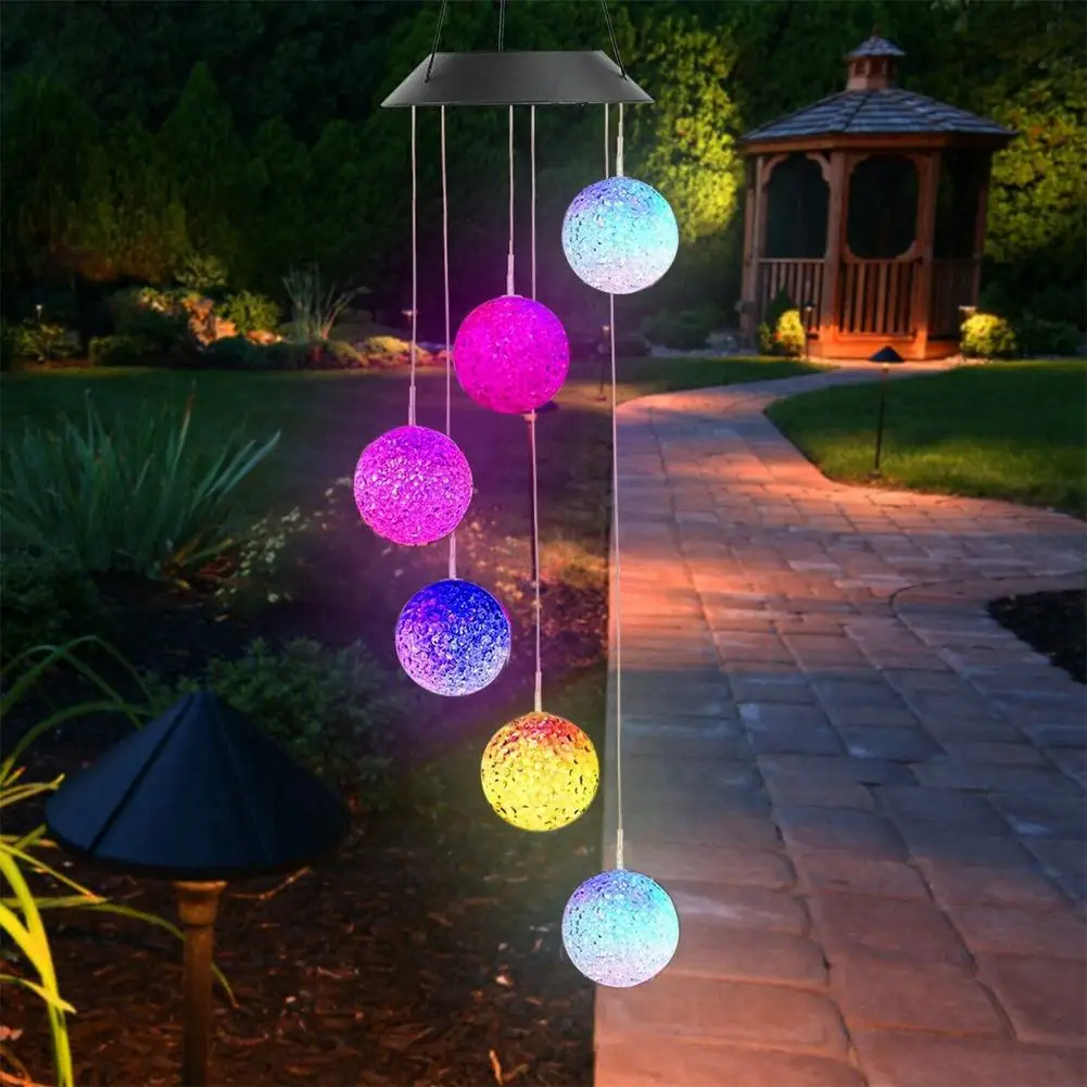 

Solar Wind Chimes Color Changing Crystal Ball LED Solar Wind Chime Waterproof Hanging Solar Mobile Lamp for Patio Yard Garden