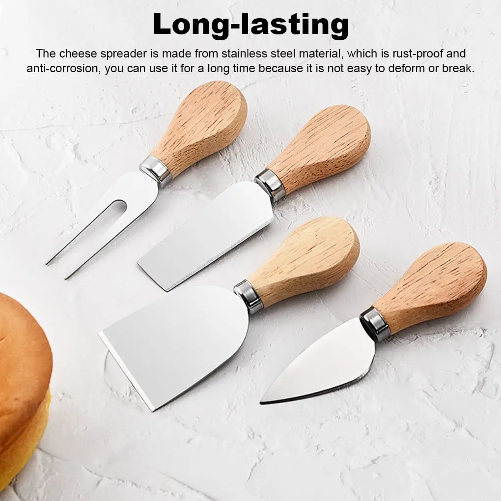4 Cheese Knives Set Cheese Cutlery Steel Stainless Cheese Slicer Cutter Wood Handle Mini Knife,Butter Knife,Spatula& ForK
4 Cheese Knives Set Cheese Cutlery Steel Stainless Cheese Slicer Cutter Wood Handle Mini Knife,Butter Knife,Spatula& ForK