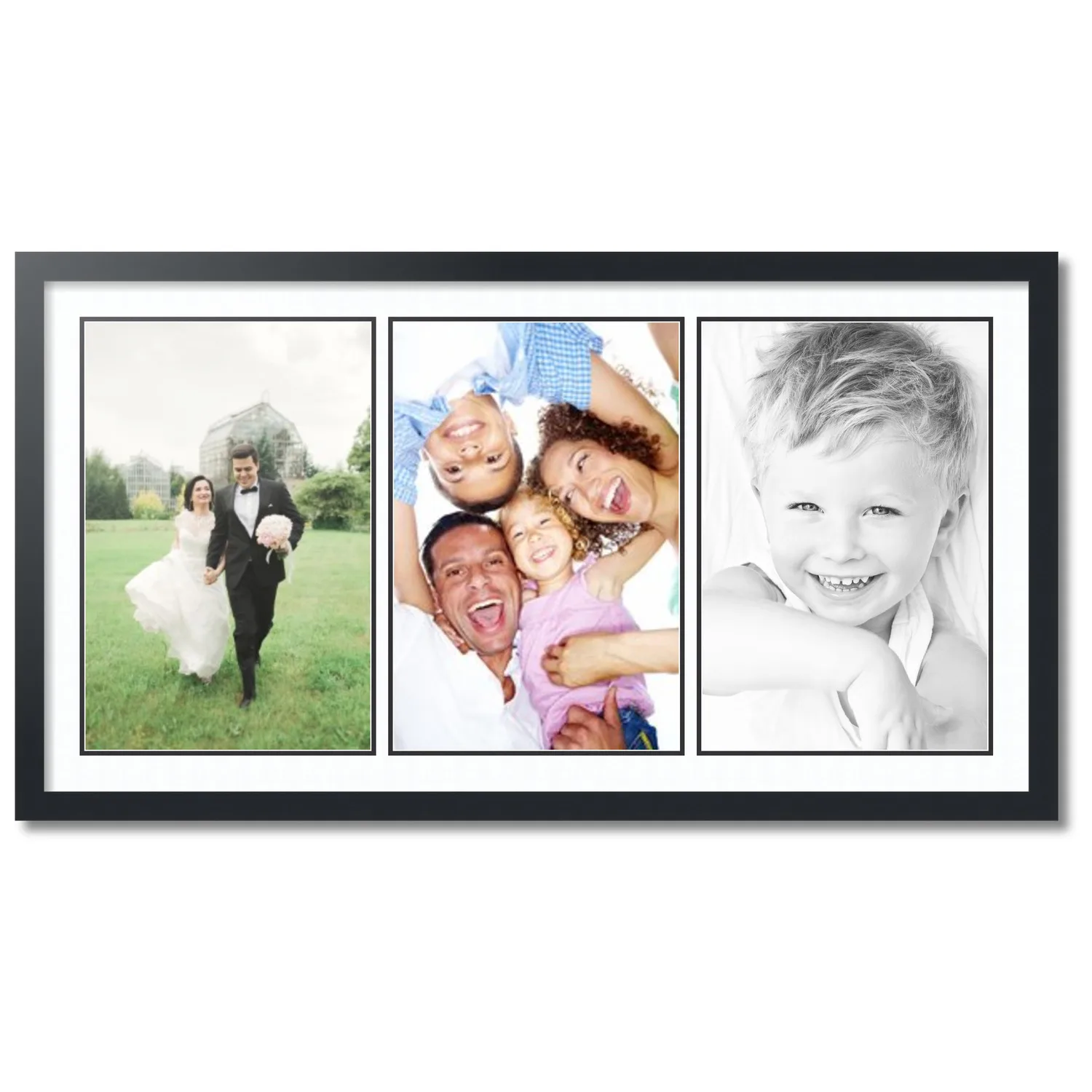 Collage Photo Picture Frame with 3 - 12x18 Openings Framed in Black with Super White and Black Mats (CDM-3926-65)
Collage Photo Picture Frame with 3 - 12x18 Openings Framed in Black with Super White and Black Mats (CDM-3926-65)