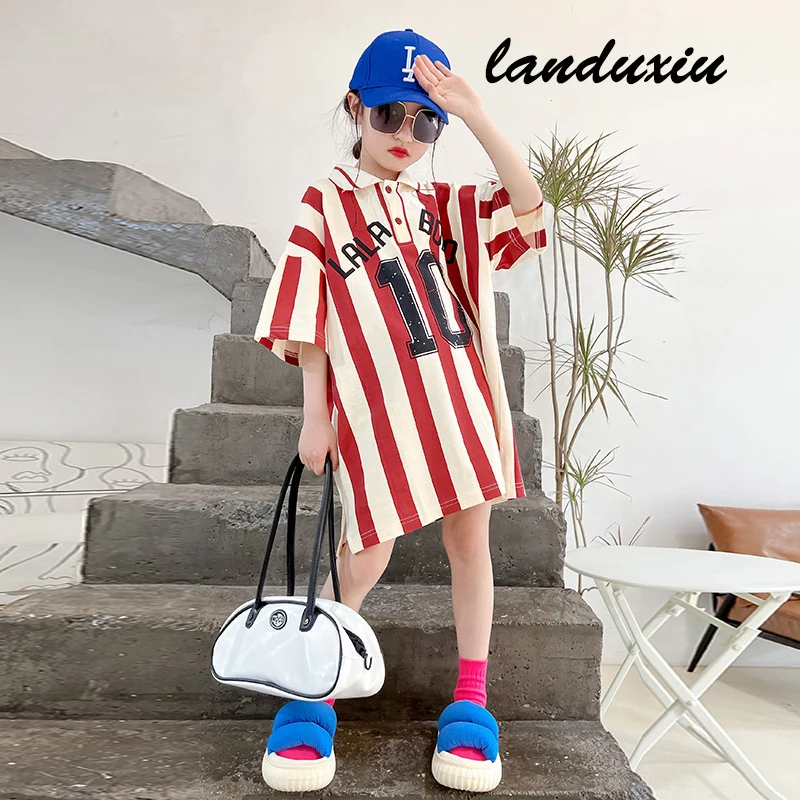 Landuxiu 2022 Summer New Girls Fashion Vertical Striped Polo T-Shirt Skirt Everyday Casual Dress For Big Children
Landuxiu 2022 Summer New Girls Fashion Vertical Striped Polo T-Shirt Skirt Everyday Casual Dress For Big Children
