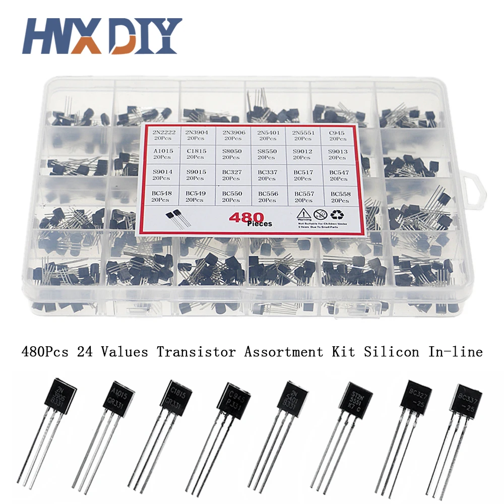480Pcs 24 Types Silicon In-line NPN / PNP Transistor Assortment Kit Pack 2N2222 Components & Supplies Active Components
480Pcs 24 Types Silicon In-line NPN / PNP Transistor Assortment Kit Pack 2N2222 Components & Supplies Active Components