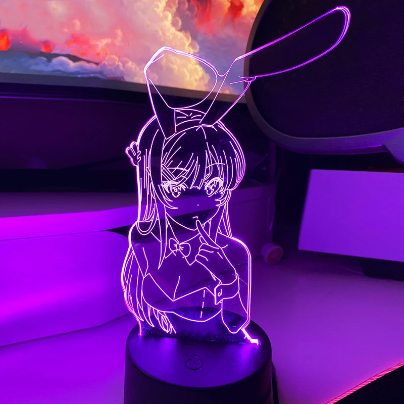 

3D Illusion Led Nightlights BUNNY GIRL SENPAI MAI SAKURAJIMA KAWAII Multi Color Changing Lampara For Xmas Gift ANIME Light Lamp