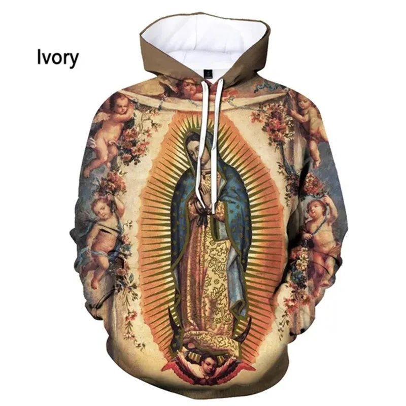 

Virgin Mary Graphic Pop Men's Hoodies 3D Christianism Printed Sweat-shirts Women Harajuku Vintage Pullover Kid Hooded Sweatshirt