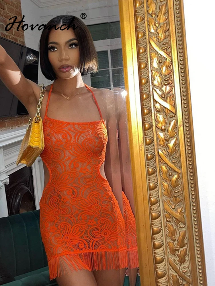 Hovanch Orange Sexy Lace cut Out Lace Up Backless Tight Tassel Mini Dress 2022 Summer Nightclub Street Style
Hovanch Orange Sexy Lace cut Out Lace Up Backless Tight Tassel Mini Dress 2022 Summer Nightclub Street Style