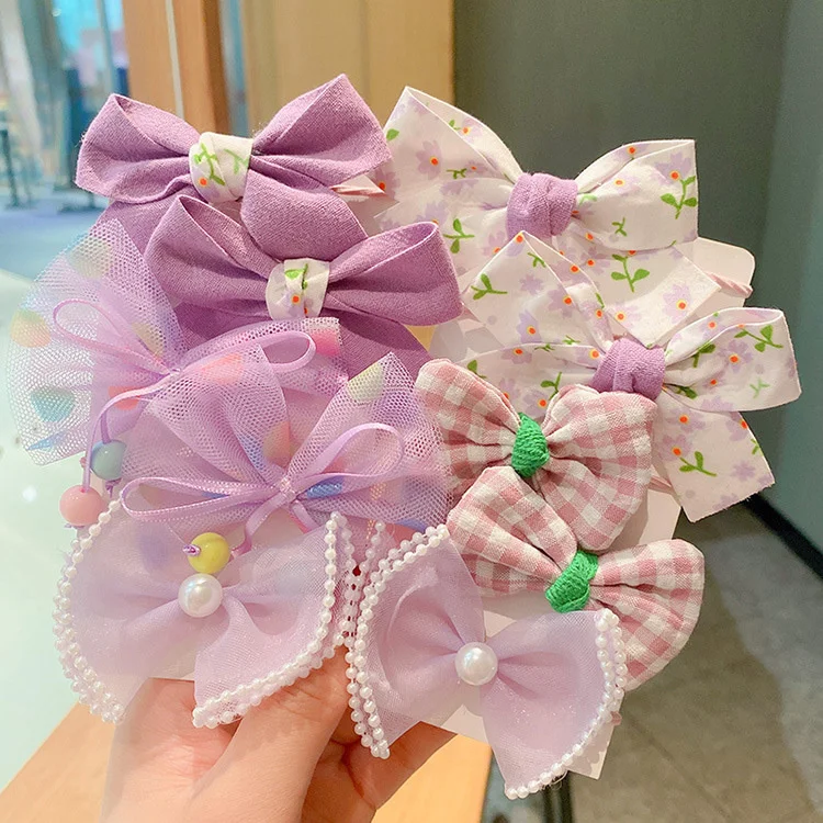 

10PCS Cartoon Bowknot Cute Elastic HairBand For Girls Baby Fashion Hair Scrunchie Ponytail Heabands HairTies Hair Accessories