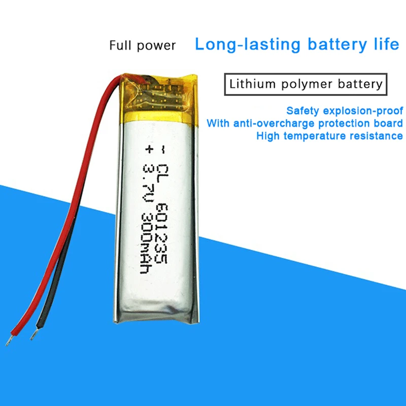 1PCS 3.7V 300mAh 601235 Rechargeable Lithium Polymer Battery For MP3 MP4 GPS Reading Pen Bluetooth Headset Speaker Lipo Cell
1PCS 3.7V 300mAh 601235 Rechargeable Lithium Polymer Battery For MP3 MP4 GPS Reading Pen Bluetooth Headset Speaker Lipo Cell