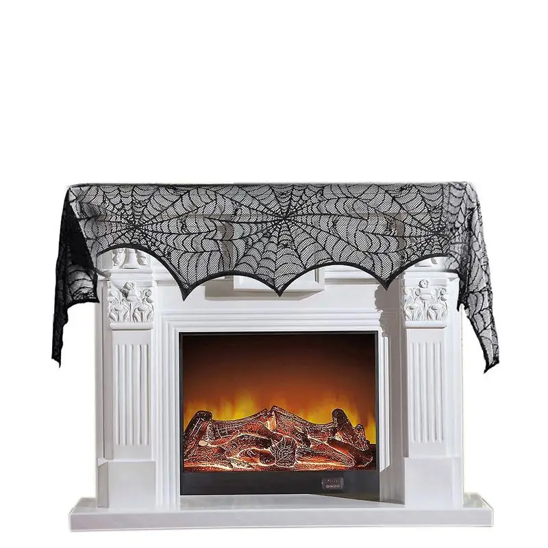 

Hot Sale Spider Web Lace Table Runners Halloween Fireplace Decorations Reusable Spooky Halloween Mantle Decor For Door Window