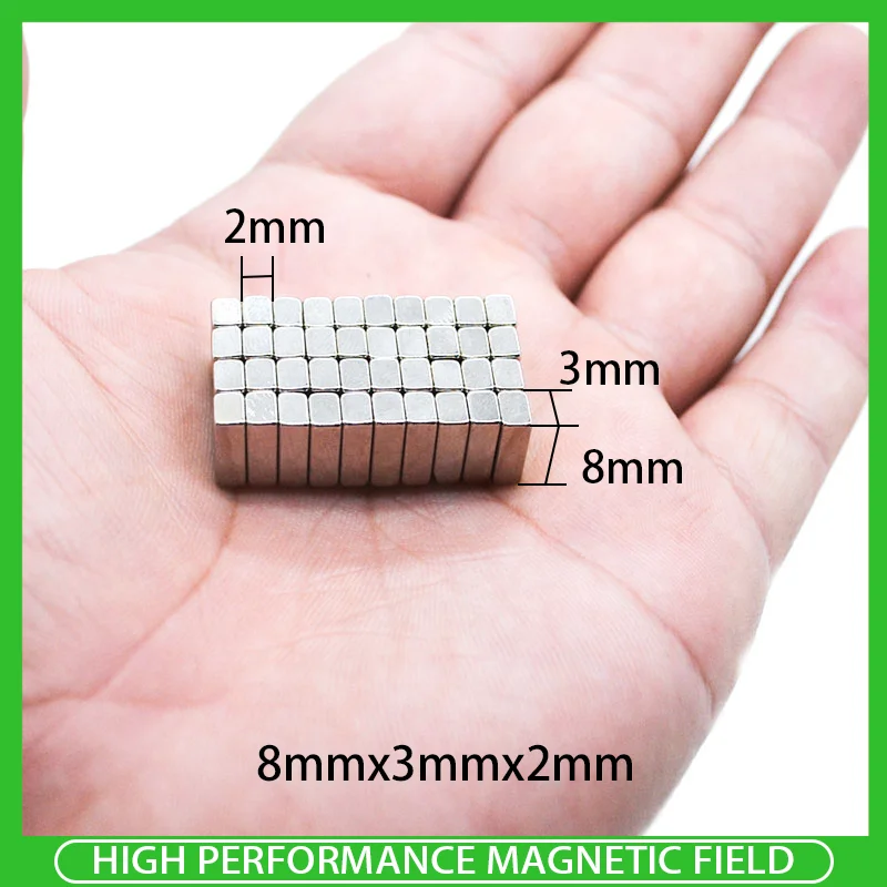 

20~1000PCS 8x3x2mm powerful permanent magnet 8mm x 3mm x 2mm block strong rare earth magnet N35 rectangular neodymium magnets