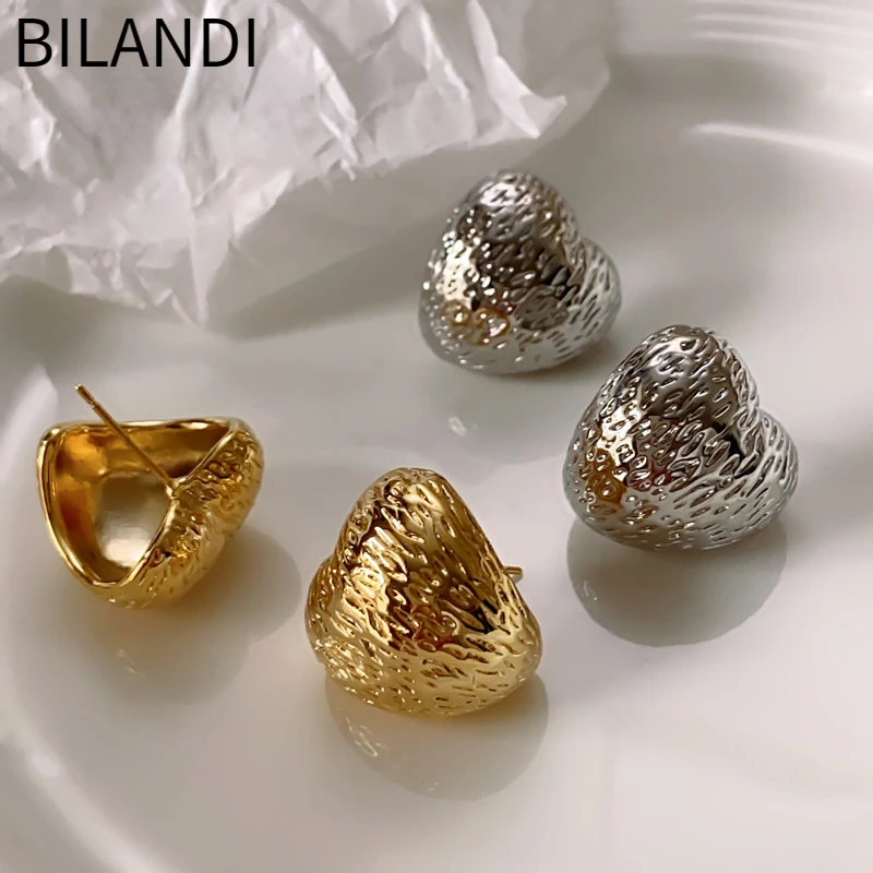 

Bilandi Trendy Jewelry 925 Silver Needle Metallic Sweet Heart Earrings For Women Girl Party Wedding Gift Ear Accessories