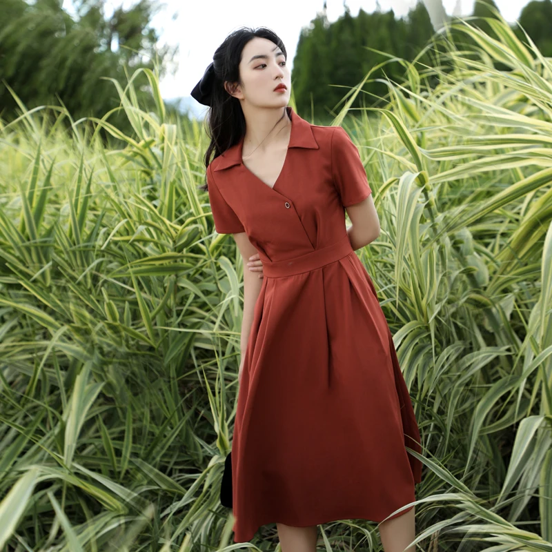 Retro v-neck Summer A-Line Swing Casual Party Dress Women Elegant Red Dresses Lady Office Dress
Retro v-neck Summer A-Line Swing Casual Party Dress Women Elegant Red Dresses Lady Office Dress