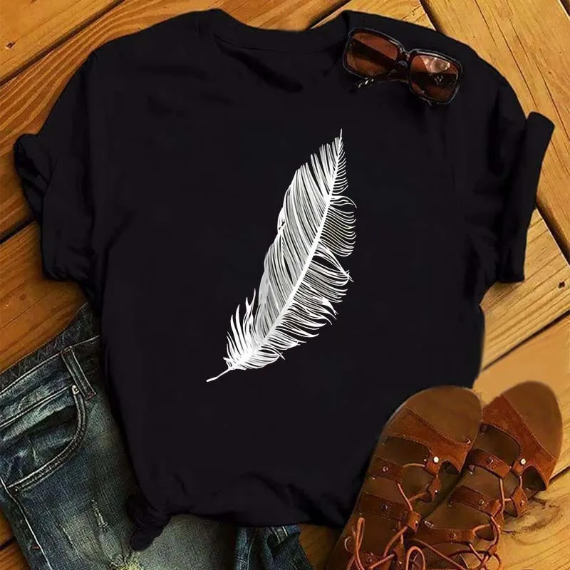 Women Fashion Cartoon Graphic Print O-neck Loose Short Sleeve T-shirt Casual Female Tops T-shirts Cute Birds Feather
Women Fashion Cartoon Graphic Print O-neck Loose Short Sleeve T-shirt Casual Female Tops T-shirts Cute Birds Feather