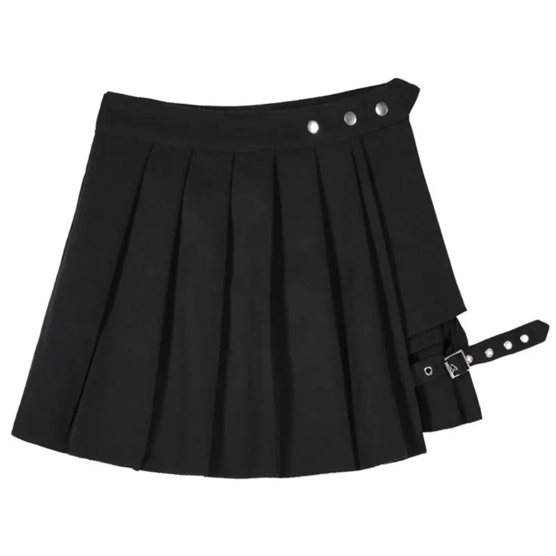 

Women Harajuku Punk Irregular Mini Pleated Skater Skirt Asymmetric Cutout High Waist Hip Hop Clubwear with Shorts