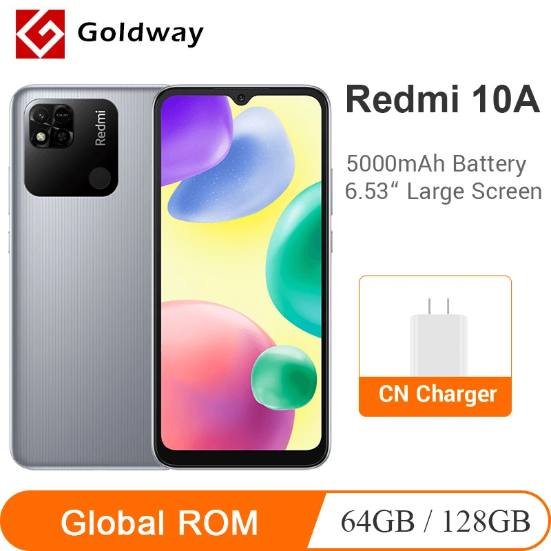 Глобальная прошивкой Xiaomi Redmi 10A 10 A 4 ГБ 64 / 6 128 Смартфон 5000 мАч Аккумулятор 6.53"
