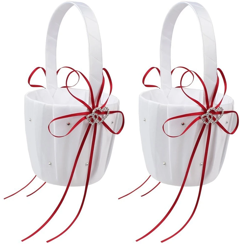 2X Double Heart Wedding Flower Girl Basket White Satin Rhinestone Decor Red Wedding Ceremony Party Favor
2X Double Heart Wedding Flower Girl Basket White Satin Rhinestone Decor Red Wedding Ceremony Party Favor