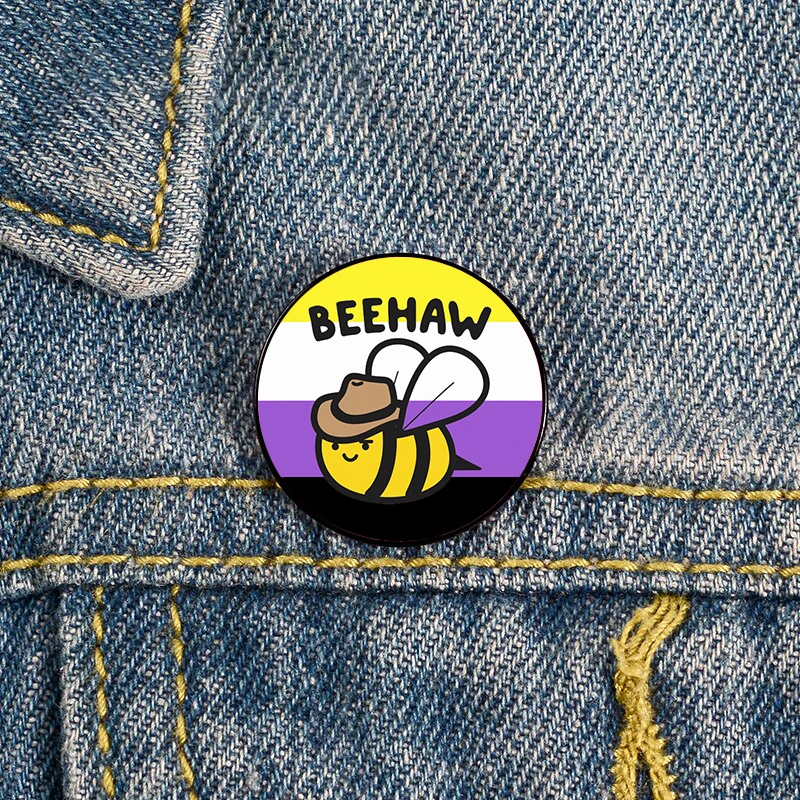 

Nonbinary Pride Cowboy Bee Pin Custom Funny vintage Brooches Shirt Lapel teacher Bag Badge Cartoon pins for Lover Girl Friends