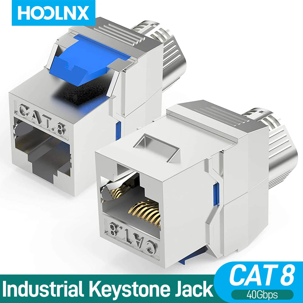 

Hoolnx CAT8 CAT7 CAT6A CAT6 Tool less RJ45 Keystone Jack, Metal Zinc Alloy Self-locking Tool Free STP Shielded Module Coupler