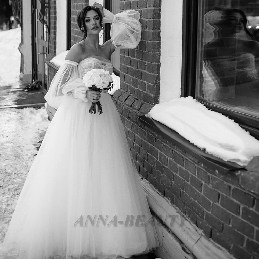 Anna Wedding Dresses For Women Simple Appliques Long Lantern Sleeve Lacing Up A Line Sweetheart Tulle Vestidos De Novia
Anna Wedding Dresses For Women Simple Appliques Long Lantern Sleeve Lacing Up A Line Sweetheart Tulle Vestidos De Novia