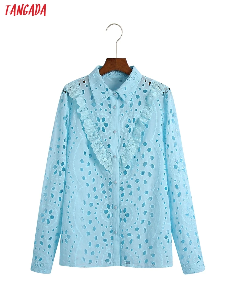 Женская блузка с вышивкой Tangada, голубая ажурная рубашка с оборками и длинным рукавом, шикарные женские Рубашки, Топы 6Z196, 2022
Женская блузка с вышивкой Tangada, голубая ажурная рубашка с оборками и длинным рукавом, шикарные женские Рубашки, Топы 6Z196, 2022