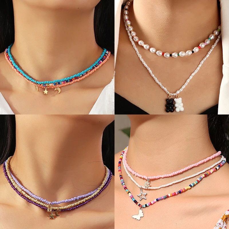 Boho Color Pearl Candy Resin Seed Beads Layered Necklace Star Shell Bear Pendant Necklaces for Women Choker Summer Beach Jewelry
Boho Color Pearl Candy Resin Seed Beads Layered Necklace Star Shell Bear Pendant Necklaces for Women Choker Summer Beach Jewelry