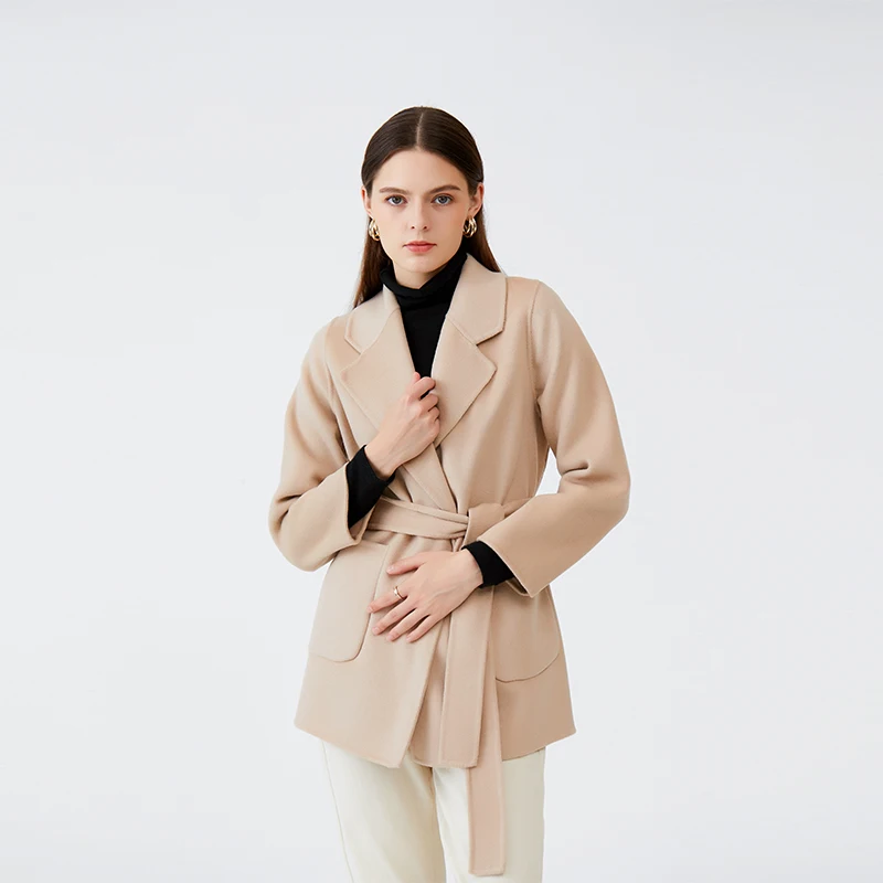 

Новинка Осень-зима 2022, двустороннее кашемировое пальто верблюжьего цвета, женское высококлассное утепленное шерстяное пальто средней длины