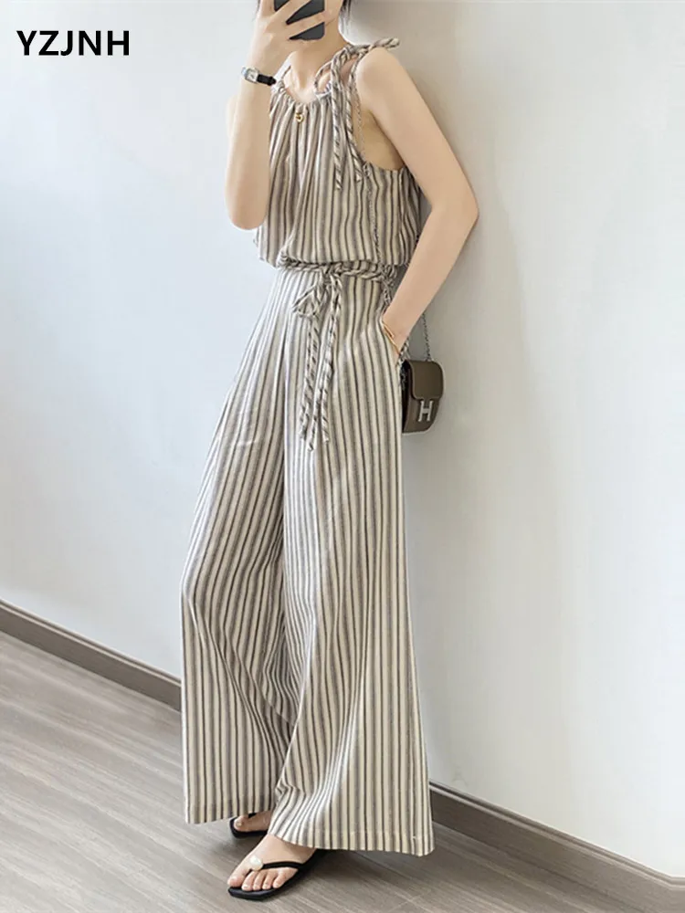 YZJNH 2023 Summer New Retro Casual Stripe Set Women's Strap Top+Wide Leg Pants Two Piece Set
YZJNH 2023 Summer New Retro Casual Stripe Set Women's Strap Top+Wide Leg Pants Two Piece Set