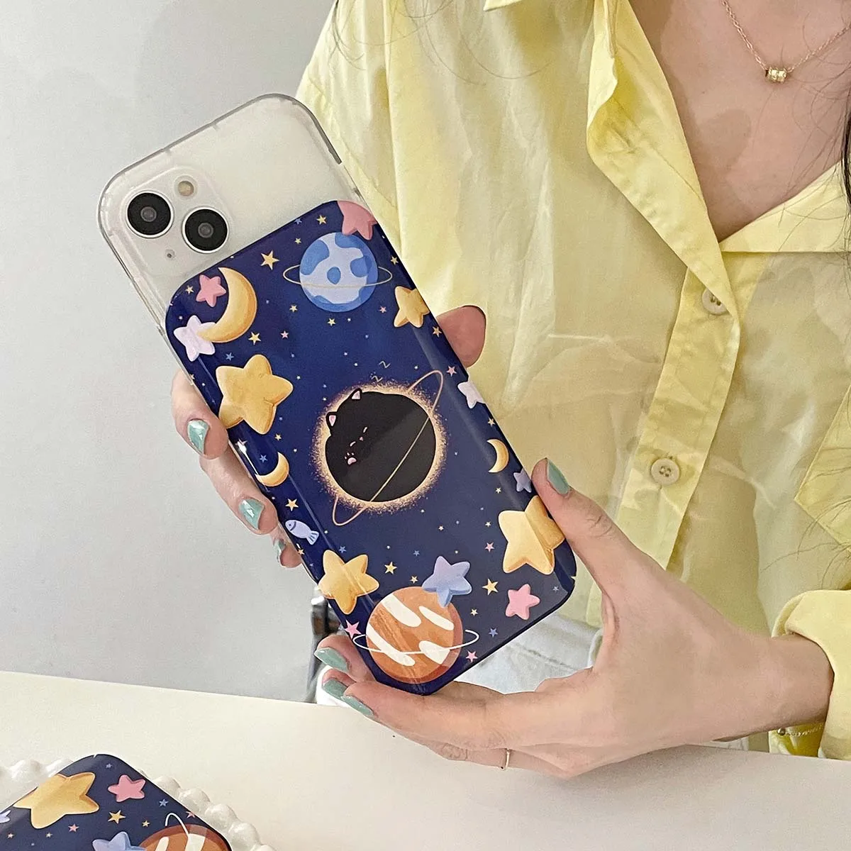 

23New Cartoon Cute Cat Dual Layer Silicone Back Covers For iPhone 14 13 12 11 Pro Max With Mirror Slide Camera Galaxy Phone Case