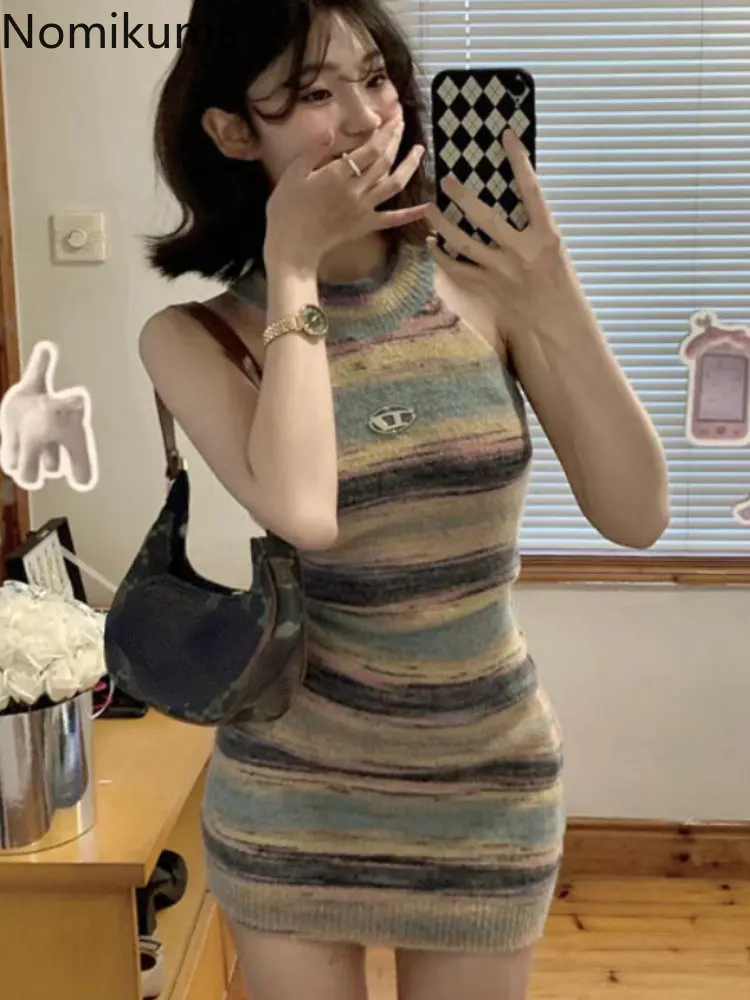 Summer Striped Woman Dress 2023 Vestidos De Mujer O-neck Sleeveless Tunic Knitted Robe Femme Fashion Bodycon Mini Y2k Dresses 
Summer Striped Woman Dress 2023 Vestidos De Mujer O-neck Sleeveless Tunic Knitted Robe Femme Fashion Bodycon Mini Y2k Dresses