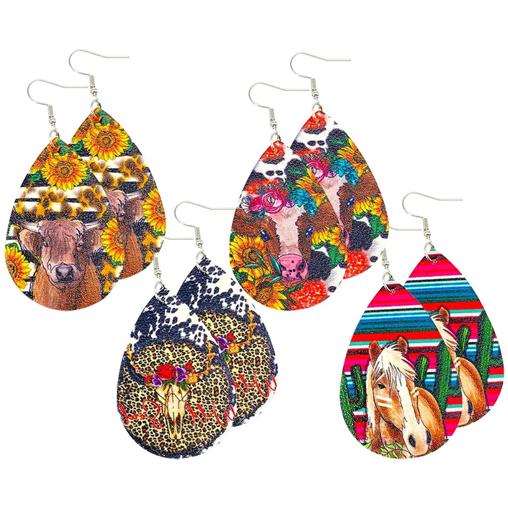 4 Pair Earring Retro Earrings Stud Women Highland Cow Pendant Pu Personalized Woman Drop Accessories 
4 Pair Earring Retro Earrings Stud Women Highland Cow Pendant Pu Personalized Woman Drop Accessories