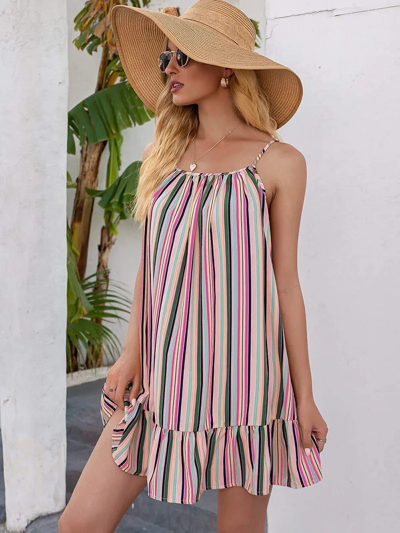 Summer New Women's Sexy Suspender Print Dress Beach Vacation Stripe Skirt Bandage Dress
Summer New Women's Sexy Suspender Print Dress Beach Vacation Stripe Skirt Bandage Dress