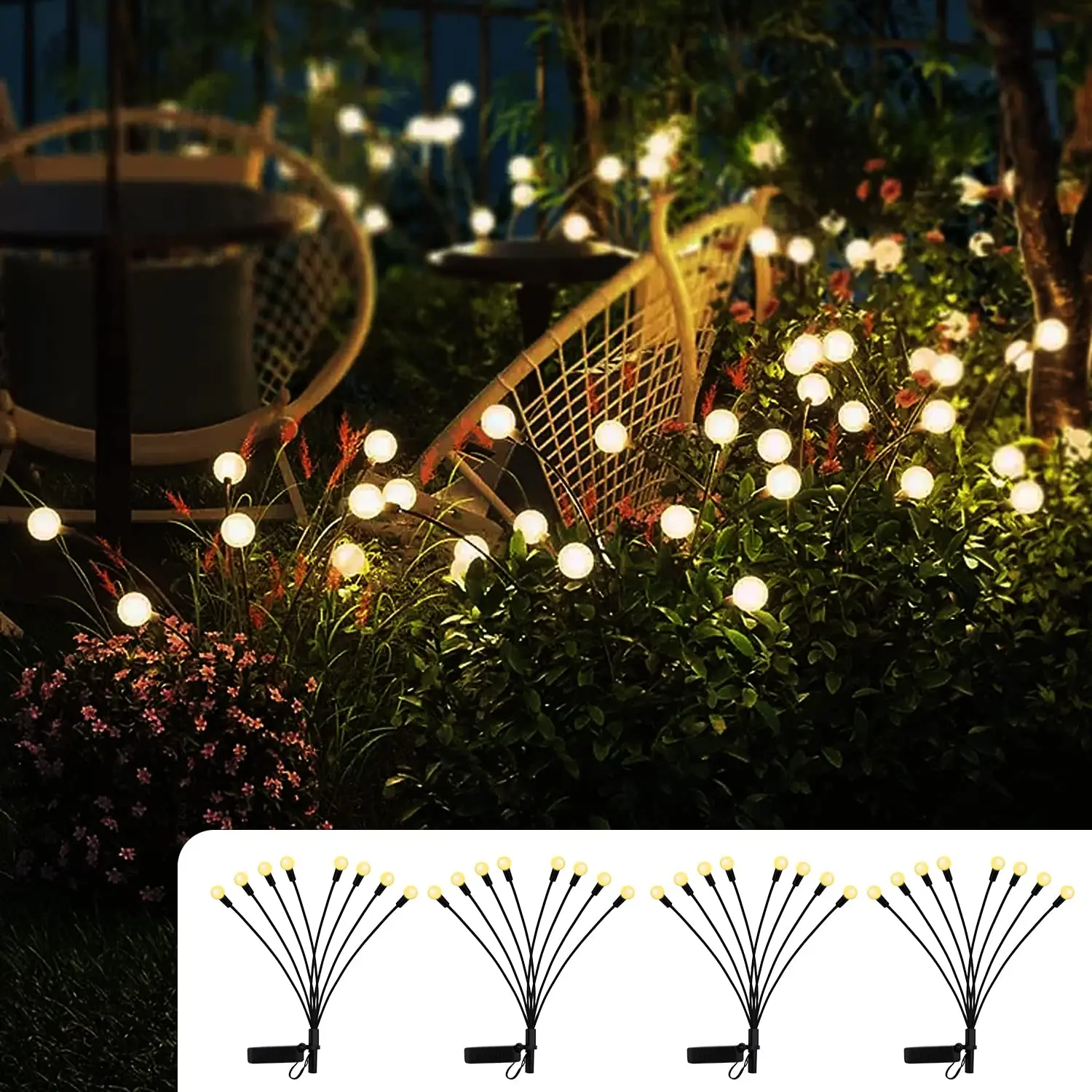 8Pack Solar Firefly Lights 6/8/10LED Solar Garden Lights Outdoor Waterproof Swaying Light for Yard Patio Lawn Pathway Decoration
8Pack Solar Firefly Lights 6/8/10LED Solar Garden Lights Outdoor Waterproof Swaying Light for Yard Patio Lawn Pathway Decoration